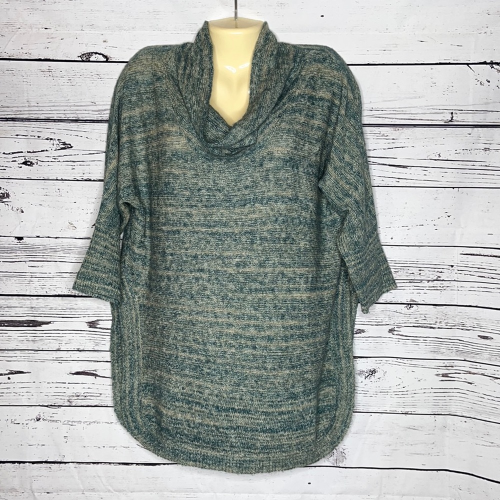 Field Flower Size S Blue & Tan Space Dye Cowl Neckline Tunic Sweater Top